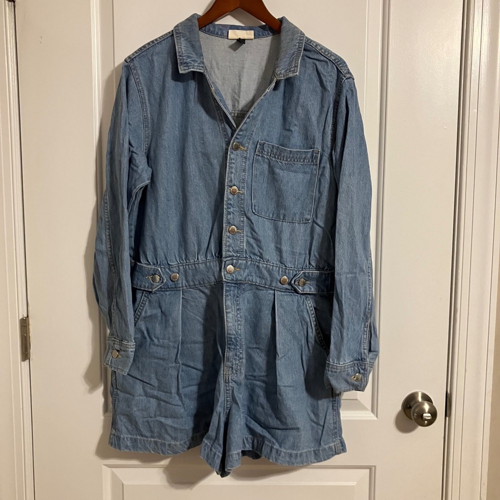 Universal Thread Denim Romper Long Sleeve Medium Wash Blue Size 14 Utility